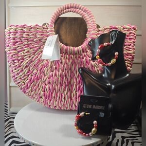Steve Madden Pink earrings Cream& Pink Woven Women's Bag